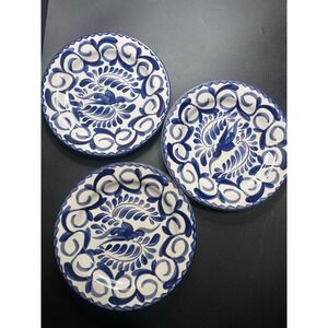 Anfora Blue White Ceramic Bird Floral Salad Dessert Plates Set of 3
